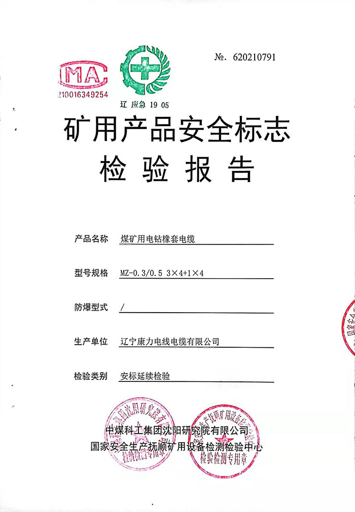 礦用產品安全標志檢驗報告